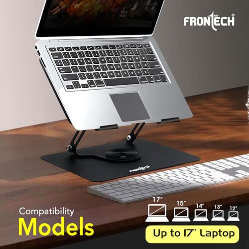 FRONTECH Laptop Stand, Carbon Steel, 360° Rotatable Base, Stepless Height Adjustment, Anti-Slip Silicone, Enhanced Air Circulation, Fits Laptops Up to 17", Black, (CP-0009) - Image 5