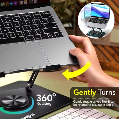 FRONTECH Laptop Stand, Carbon Steel, 360° Rotatable Base, Stepless Height Adjustment, Anti-Slip Silicone, Enhanced Air Circulation, Fits Laptops Up to 17", Black, (CP-0009) - Image 3