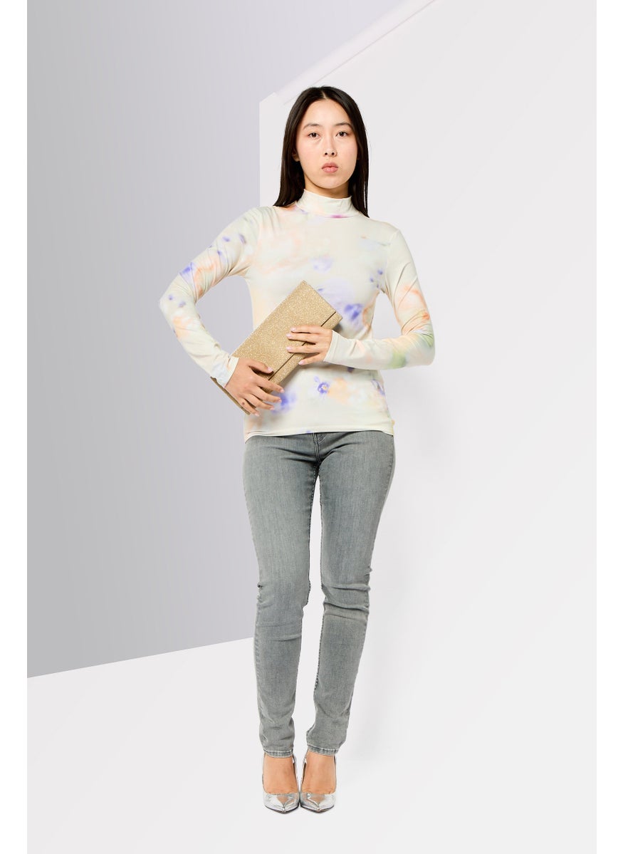 Scotch & Soda Women Mock Neck Long Sleeve Tie Dye T-Shirt, Multicolor  - Image 2