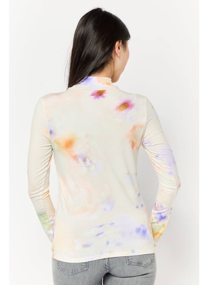 Scotch & Soda Women Mock Neck Long Sleeve Tie Dye T-Shirt, Multicolor  - Image 4