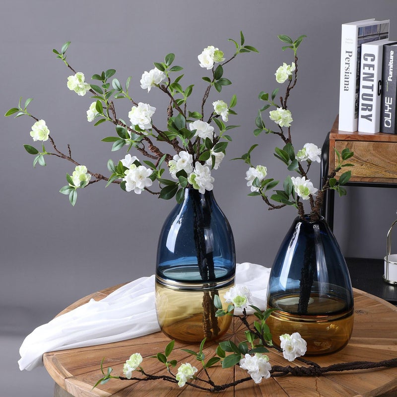 Artificial Flowers 2pcs Fake Cherry Blossom Branches 31 Inch Long Stem Silk Flowers for DIY Vase Home Hotel Office Wedding Party Garden Decor White