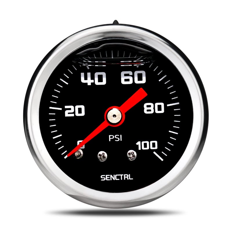 SENCTRL 0100 Psi Fuel Pressure Gauge 112 Black Dial 18 NPT Back Mount Glycerin Liquid Filled Stainless Steel Case Inline Low Pressure Gauge for Water Oil Pressure Test