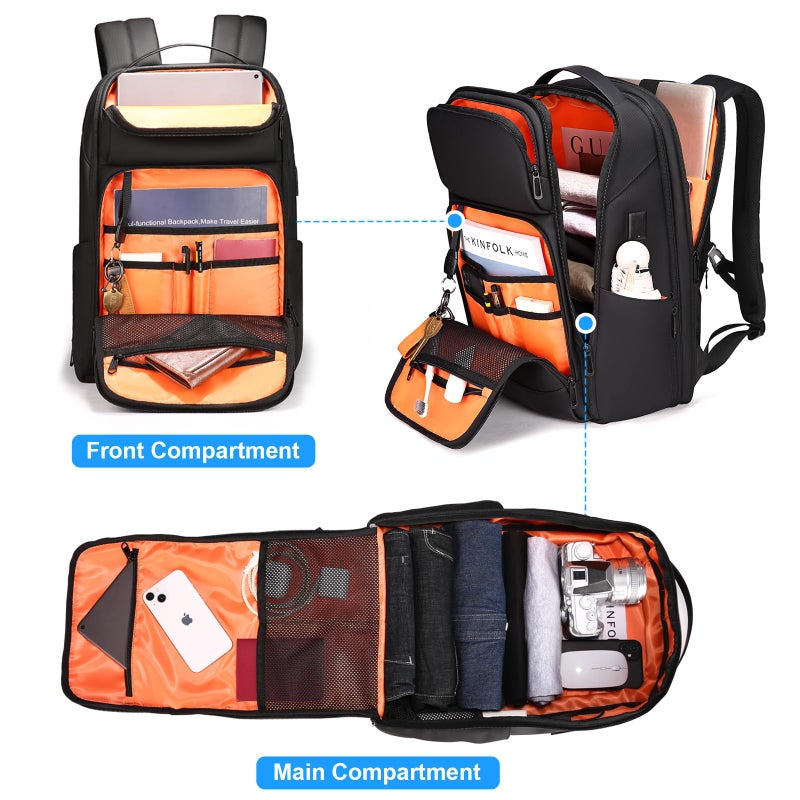 FENRUIEN 17 Inch Travel Backpack for Men, Expandable Water Resistant Computer Backpack with USB Port, Black Laptop Bag for Business/College/Work - Image 3