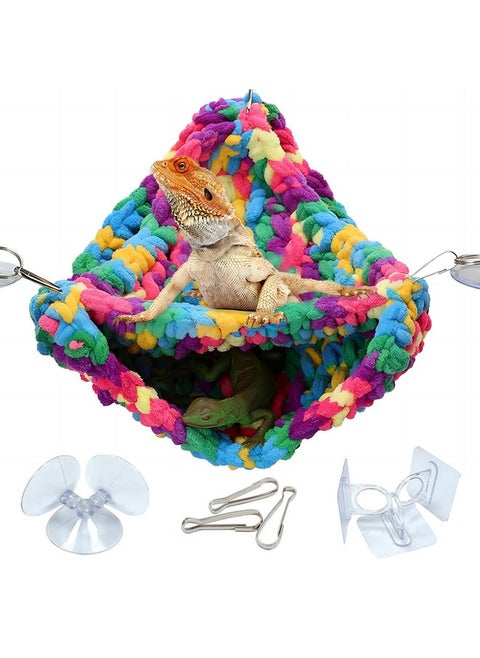 QWR Bearded Dragon Hammock,Double Layer Reptile Hammock with Adhesive Hooks,Soft and Breathable Bearded Dragon Tank Accessories Hammock for Chameleons, Geckos,Snakes, Iguanas(Color)