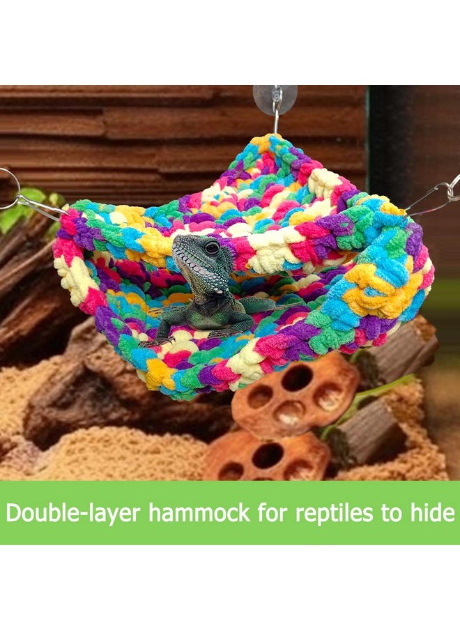 QWR Bearded Dragon Hammock,Double Layer Reptile Hammock with Adhesive Hooks,Soft and Breathable Bearded Dragon Tank Accessories Hammock for Chameleons, Geckos,Snakes, Iguanas(Color)
