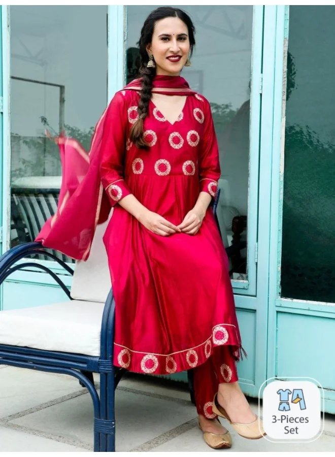 أيه كيه إس Red & Gold Woven Design Anarkali & Pant With Dupatta Set
