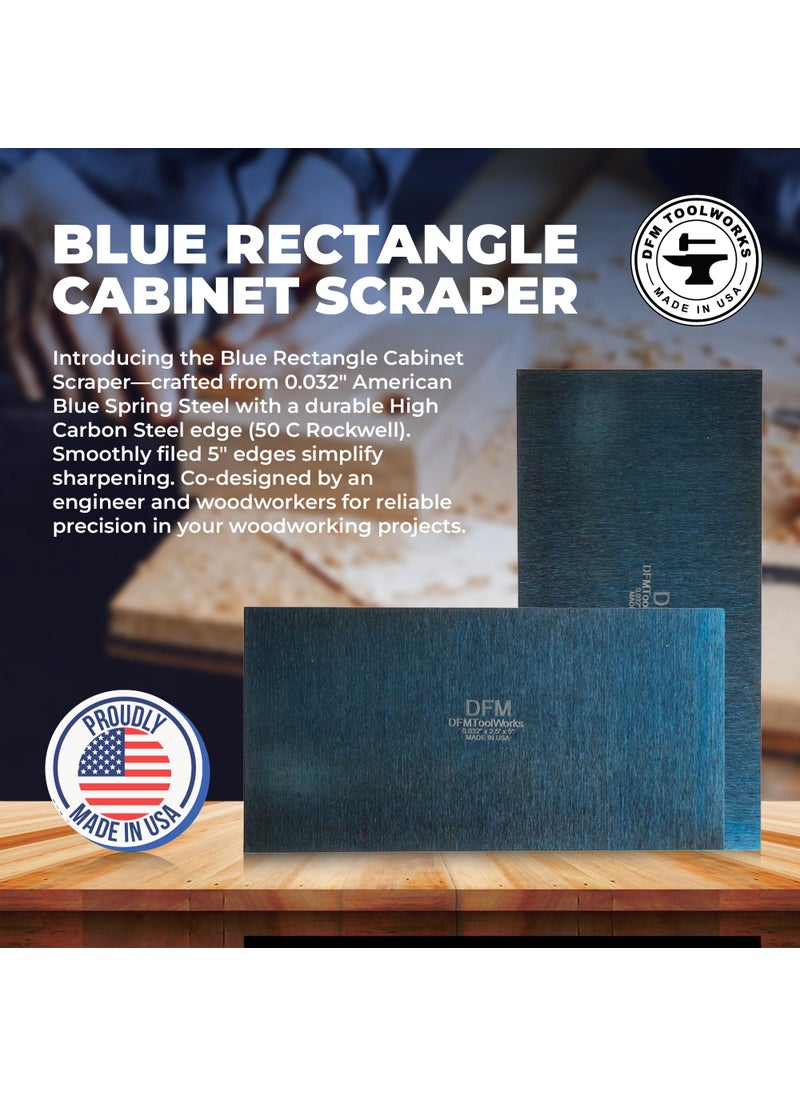 DFM Tool Works DFM Tool Works Rectangle Card Scraper - Precision Cabinet Multi-use Scraper for Woodworking, Wood Fine Finishers, Glue Scraper, Quality Handcrafted Card Shaping Tool - Made in USA, 2 Quantity - Blue  - Image 2