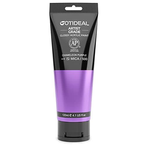 GOTIDEAL Iridescent Acrylic Paint Chameleon Purple Tubes(120ml, 4.1 oz) Non Toxic Non Fading,Rich Pigments for Painters, Adults & Kids, Ideal for Canvas Wood Clay Fabric Ceramic Craft Supplies - Image 1