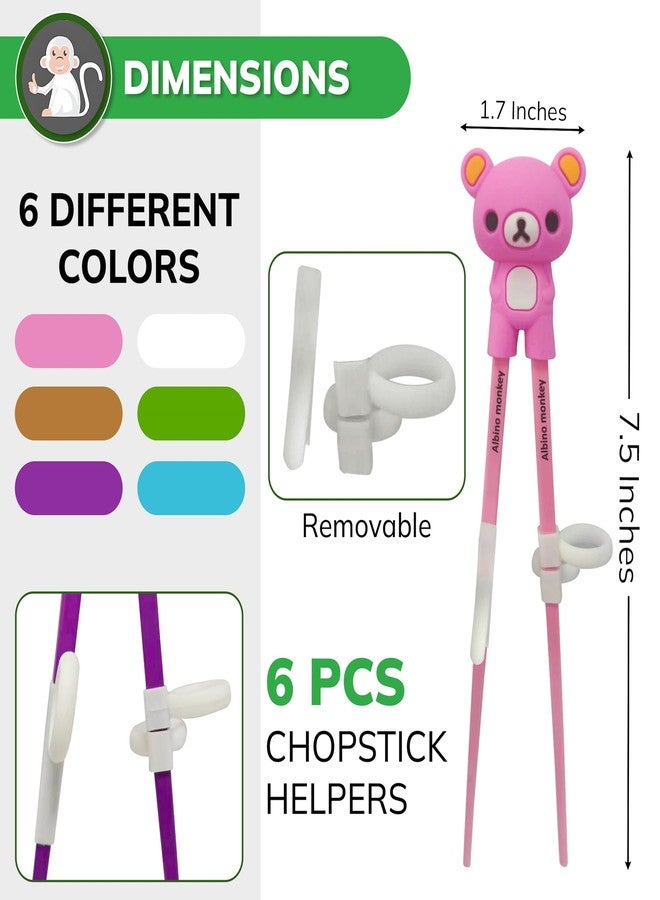 Albino monkey Kids Chopsticks For Beginners - Learning Edition - 6 Pairs + 6 Chopstick Helpers - Cute Bear Training Chopsticks, Dishwasher Safe - Image 2