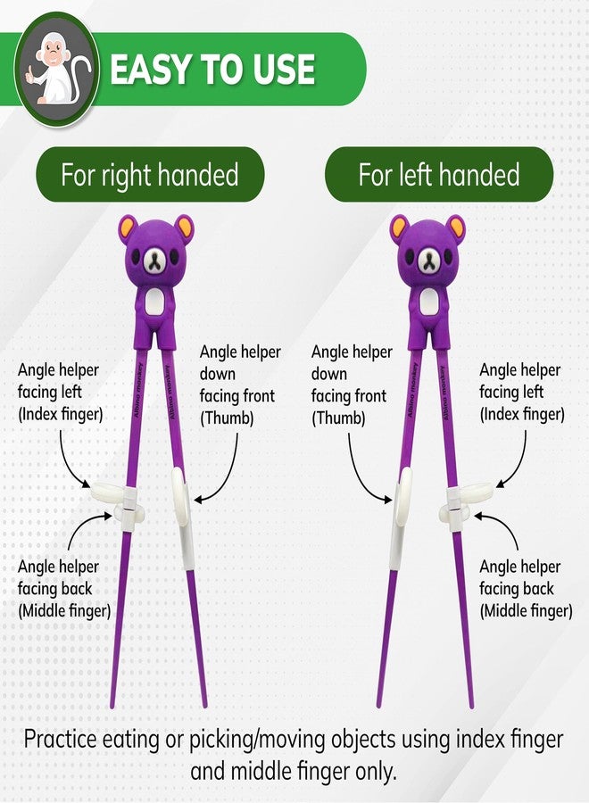 Albino monkey Kids Chopsticks For Beginners - Learning Edition - 6 Pairs + 6 Chopstick Helpers - Cute Bear Training Chopsticks, Dishwasher Safe - Image 3