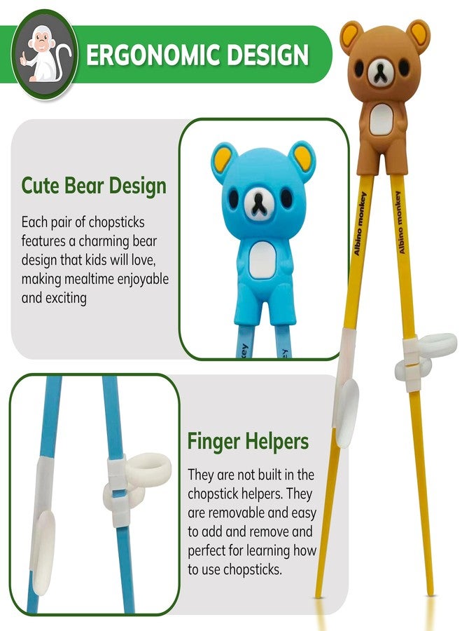 Albino monkey Kids Chopsticks For Beginners - Learning Edition - 6 Pairs + 6 Chopstick Helpers - Cute Bear Training Chopsticks, Dishwasher Safe - Image 4