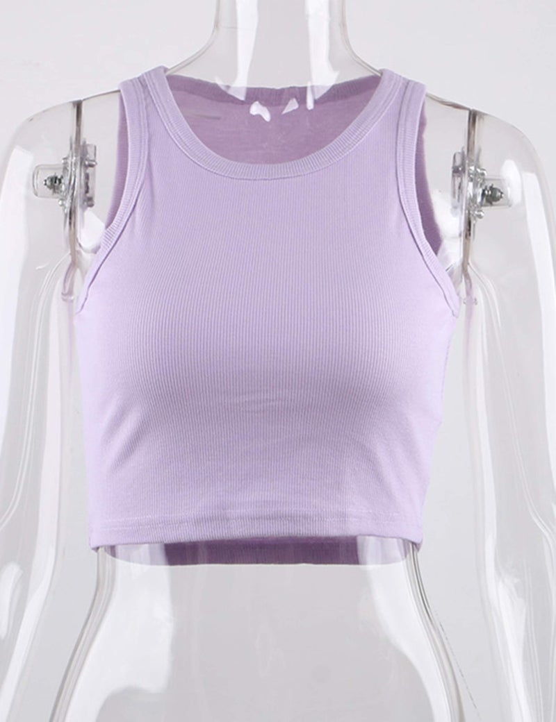 KAMISSY Cotton Rib-Knit Racerback Basic Tank Tops for Women Girls Sleeveless Vest Binding Y2k Crop Tank Top Purple M - Image 2