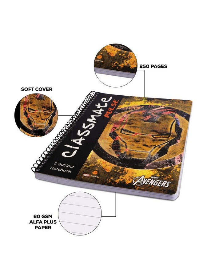 classmate - Classmate Soft Cover 5 Subject Spiral Binding Notebook, Single Line, 250 Pages - Image 1
