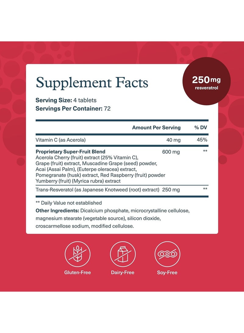 Resveratrol Antioxidant Formula - Supports Healthy Aging, 290 Tablets, Dietary Supplement