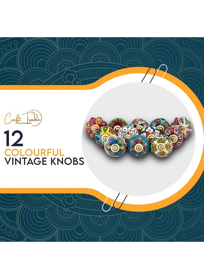 كرافت تريد مقابض أدراج من Craft Trade مصنوعة من السيراميك العتيق ومقابض متعددة الألوان مزخرفة للخزانات وخزانة الملابس وإكسسوارات الأجهزة للديكور الداخلي للمنزل - عبوة من 12 قطعة  - Image 2