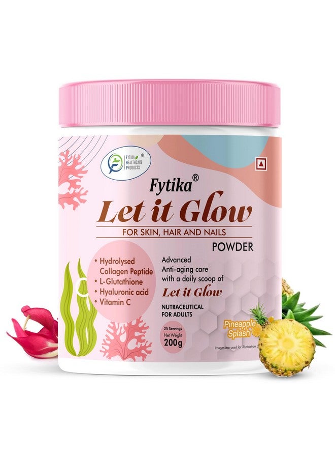 FYTIKA فيتيكا دعها تتألق - 200 جرام (أناناس، عبوة من 1) مسحوق مكمل الكولاجين البحري للرجال والنساء | L- جلوتاثيون، فيتامين C، مستخلص سيزبانيا أغاتي | يعزز صحة البشرة والشعر والأظافر - Image 1