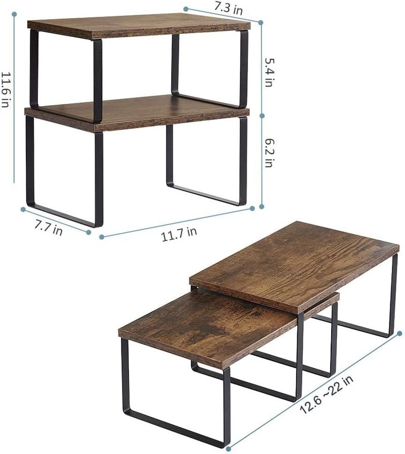 NEX منظم رفوف خزانة المطبخ ورفوف الطاولة من نيكسي، مجموعة قابلة للتكديس والتوسع من 4 قطع باللون الأسود والبني الريفي - Image 3