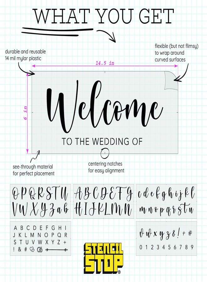 Stencil Stop Wedding Stencils Set of 6 - Reusable Stencils for Painting on Wood, Walls, Fabric & Rocks - Durable 14 Mil Mylar Plastic for DIY Crafts & Wedding Decor Projects - Image 3