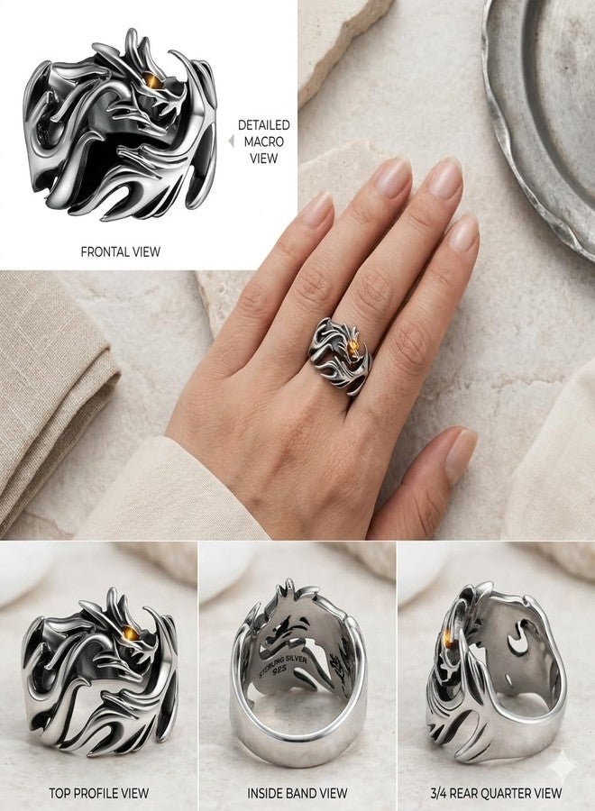 RUVEE Turkish Stainless Steel Religious Metallic Plated Rings For Men & Boys (Dragon) - Size 9 - Image 2