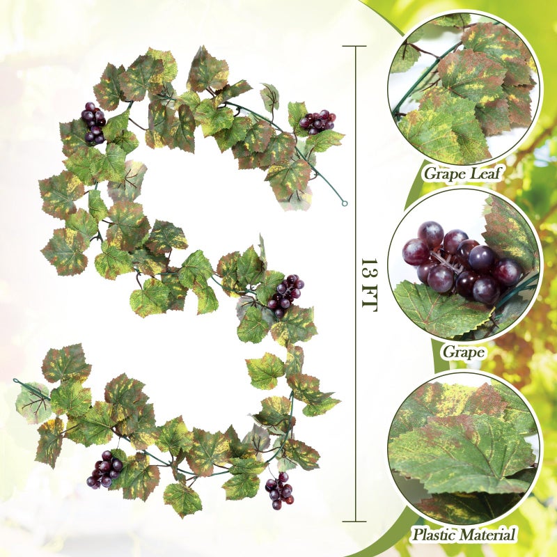 Glitinsel Artificial Grape Leaf Garland Vine Plant for Decoration Fake Greenery Garlands Hanging Leaves with Grapes for Wine Italian Themed Party Decor Wedding Photo Stage Favors(13 ft,Light Green) - Image 2