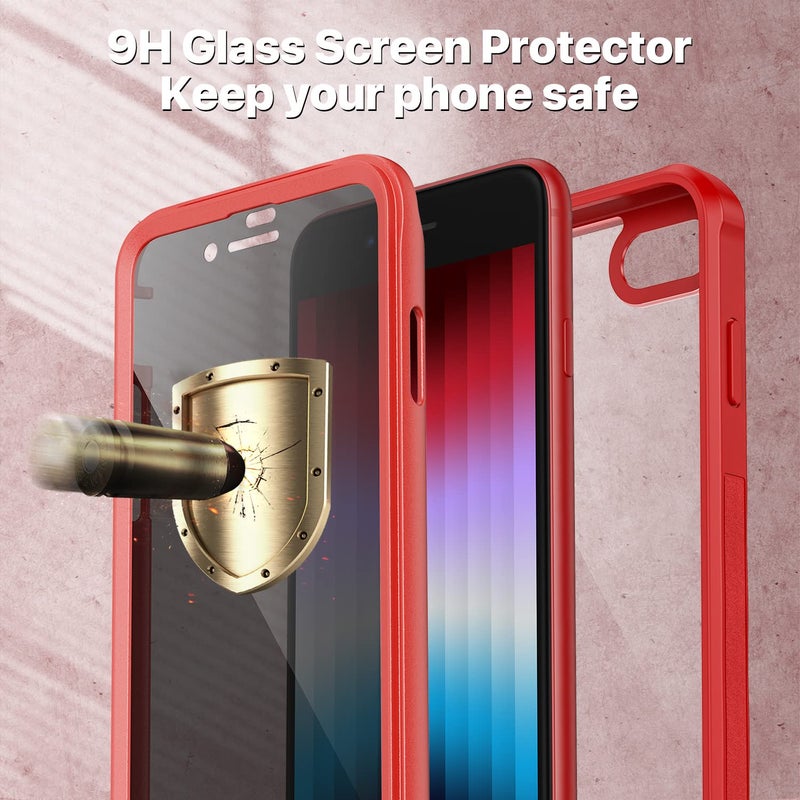 CENHUFO Privacy Case for iPhone SE 2022 3rd / iPhone SE 2020 2nd / iPhone 8/7, Full Body Phone Cover with Built-in 9H Tempered Glass Privacy Screen Protector, Anti Peep Shockproof Bumper - Red - Image 4
