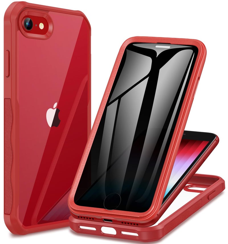 CENHUFO Privacy Case for iPhone SE 2022 3rd / iPhone SE 2020 2nd / iPhone 8/7, Full Body Phone Cover with Built-in 9H Tempered Glass Privacy Screen Protector, Anti Peep Shockproof Bumper - Red - Image 1
