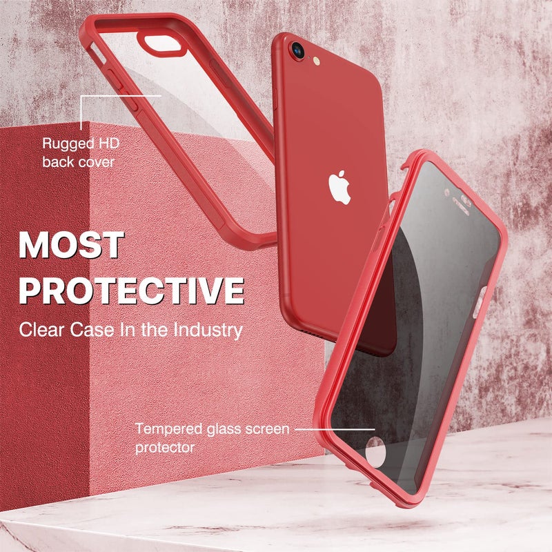 CENHUFO Privacy Case for iPhone SE 2022 3rd / iPhone SE 2020 2nd / iPhone 8/7, Full Body Phone Cover with Built-in 9H Tempered Glass Privacy Screen Protector, Anti Peep Shockproof Bumper - Red - Image 3