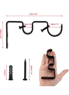 Generic Double Curtain Rod Brackets, 2pcs Heavy Duty Curtain Rod Holders Wall Metal Curtain Rod Bracket Wall Mounted Curtain Rod Bracket Holder with Screws Double Rod Bracket for Curtain  - Image 2