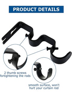 Generic Double Curtain Rod Brackets, 2pcs Heavy Duty Curtain Rod Holders Wall Metal Curtain Rod Bracket Wall Mounted Curtain Rod Bracket Holder with Screws Double Rod Bracket for Curtain  - Image 5