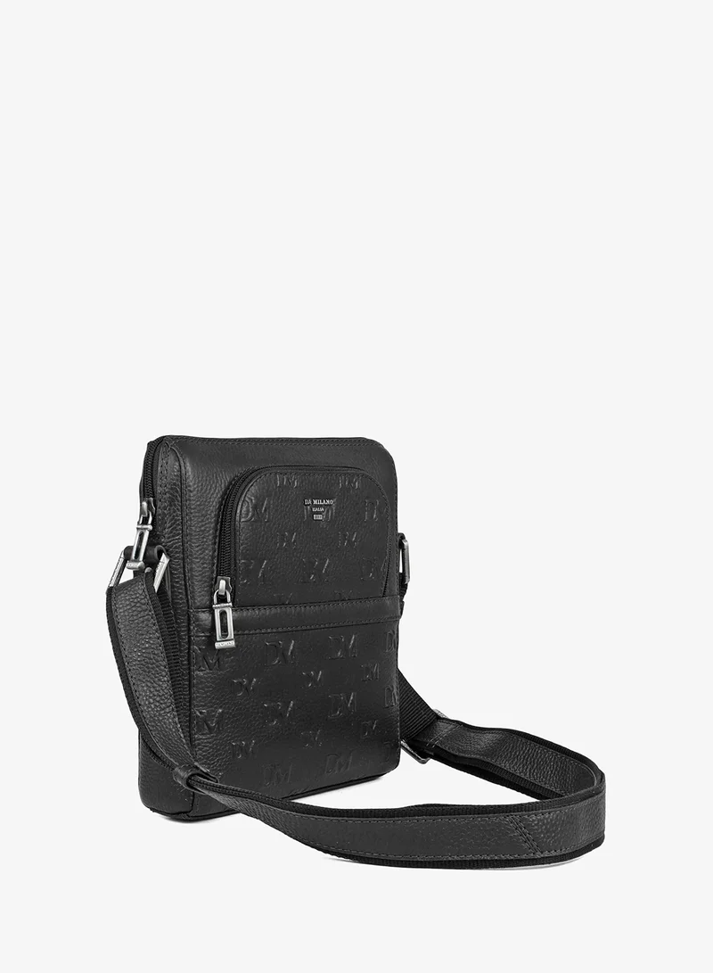 Da Milano black Monogram Wax Leather Men Sling - Black for Men | Best Price UAE