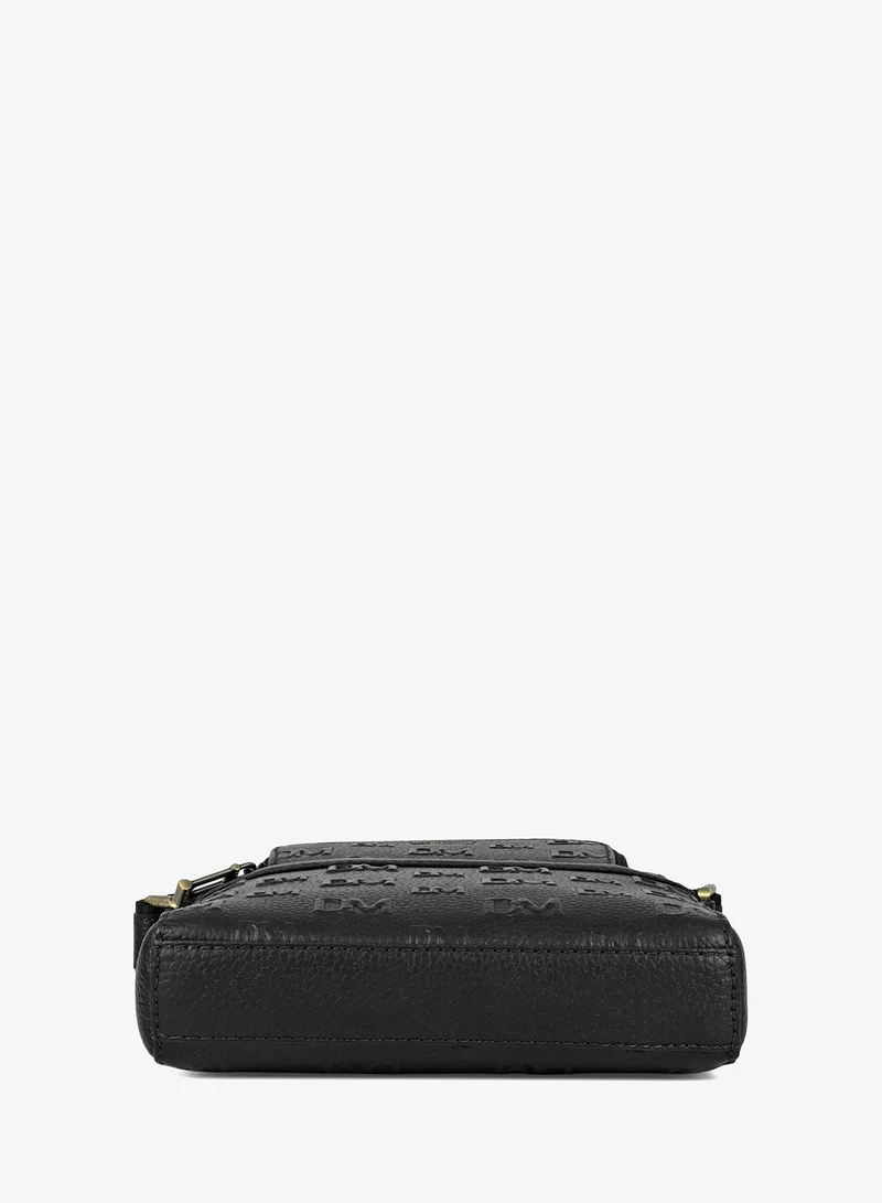 Da Milano black Monogram Wax Leather Men Sling - Black for Men | Best Price UAE