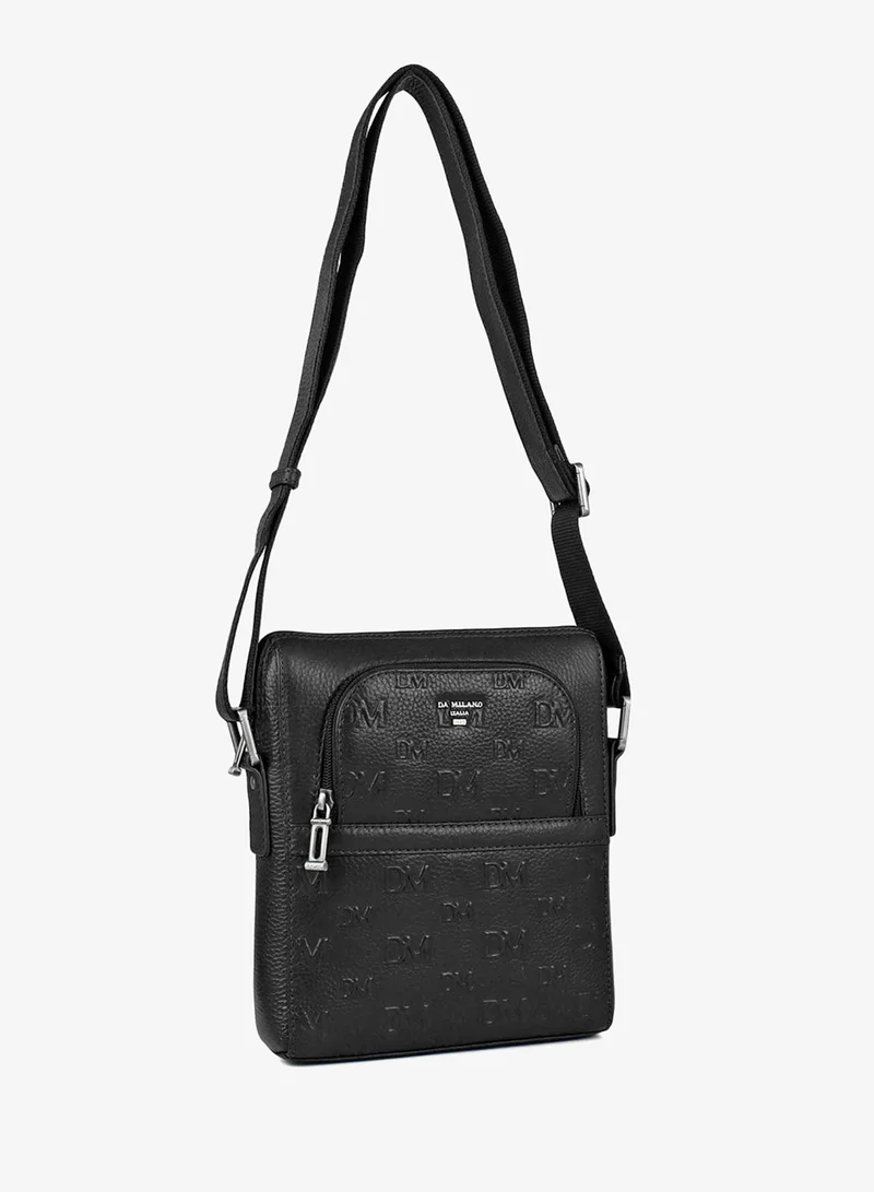 Da Milano black Monogram Wax Leather Men Sling - Black for Men | Best Price UAE