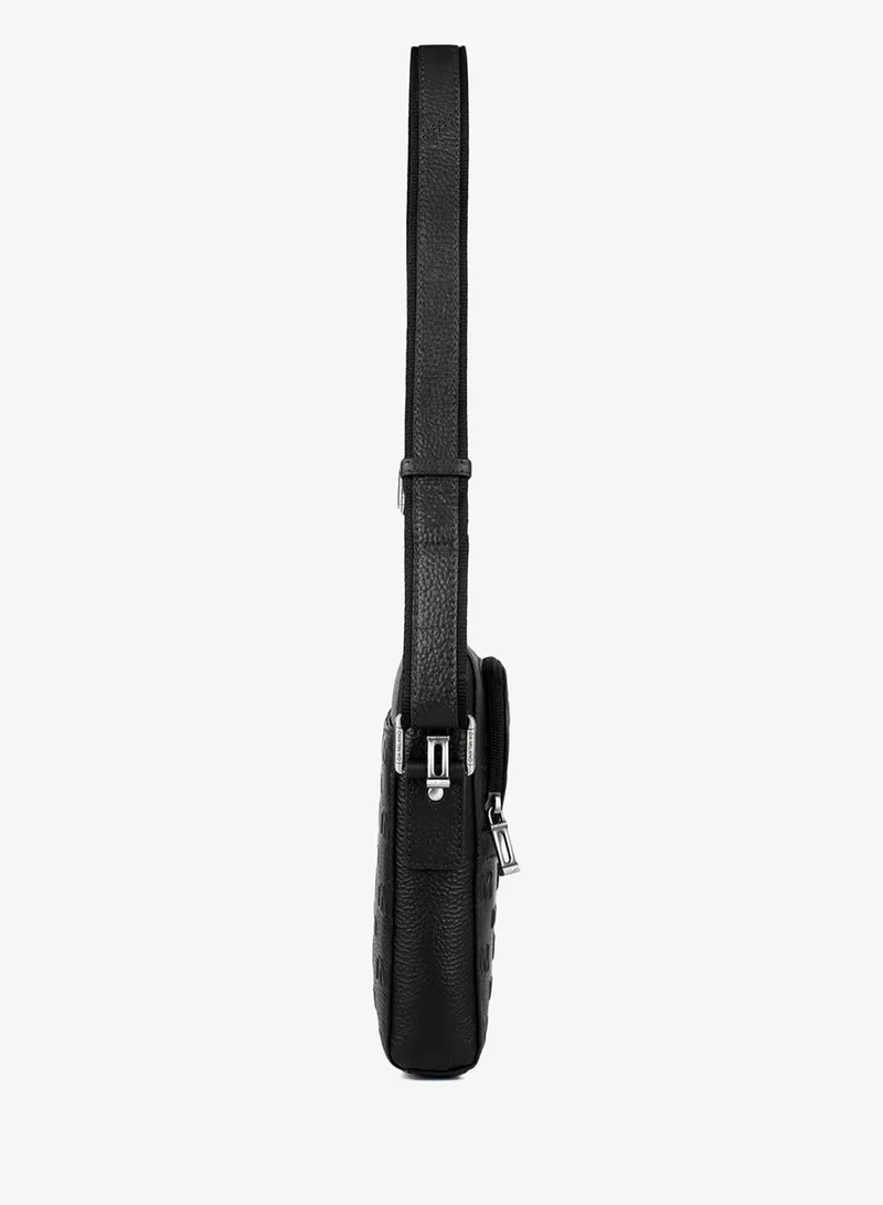 Da Milano black Monogram Wax Leather Men Sling - Black for Men | Best Price UAE