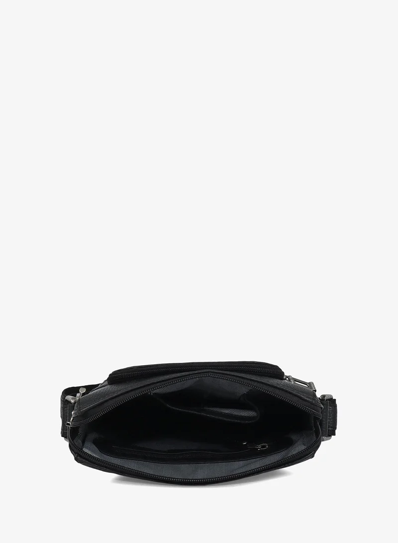 Da Milano black Monogram Wax Leather Men Sling - Black for Men | Best Price UAE