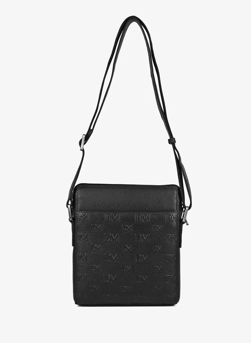 Da Milano black Monogram Wax Leather Men Sling - Black for Men | Best Price UAE