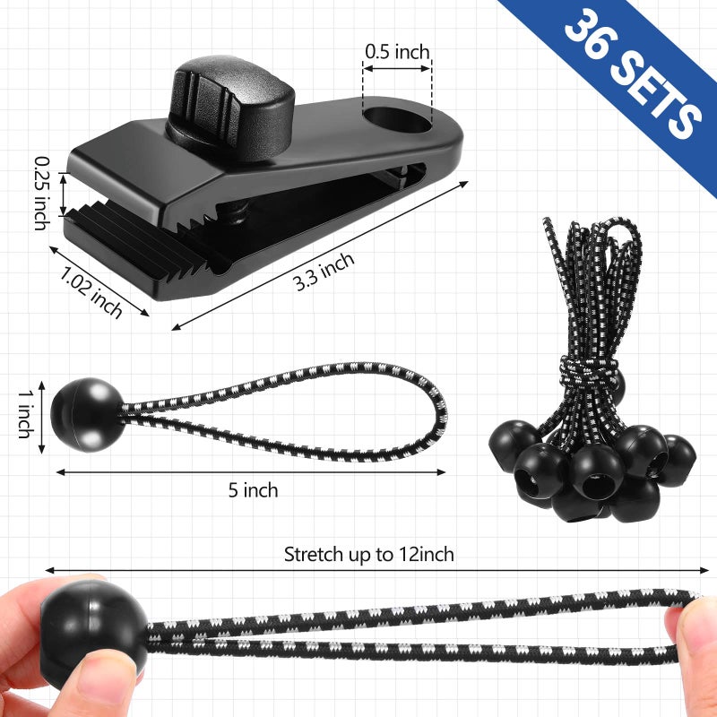Yulejo 72 Pcs Tarp Clips Heavy Duty and Ball Bungee Cords Tarp Clamps Shark Tent Fasteners Clips Holder for Swimming Pool Cover Awnings Outdoor Camping Caravan Canopies Car - Image 2