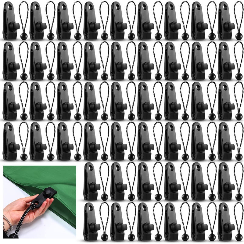 Yulejo 72 Pcs Tarp Clips Heavy Duty and Ball Bungee Cords Tarp Clamps Shark Tent Fasteners Clips Holder for Swimming Pool Cover Awnings Outdoor Camping Caravan Canopies Car - Image 1