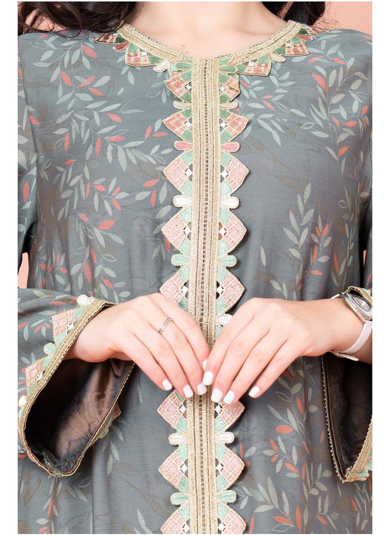 IKKXA Modern Embroidered Printed Jalabiya  - Image 4