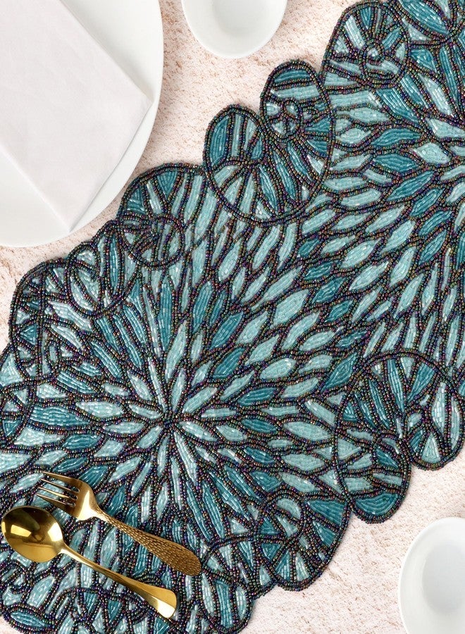 CLEENTABLE Beaded Table Runner 36inch Glitz Table Runner Decorative Runner Farmhouse Decor Table Runner Bridal Shower Beaded Table Runner Beaded Christmas Table Runner - Stone Sapphire - Image 2
