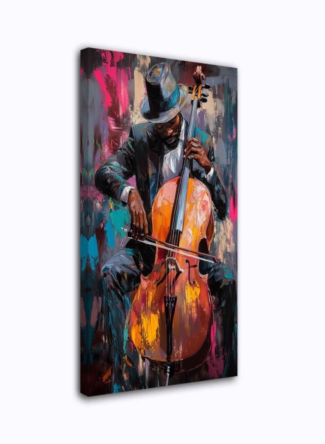 CXHOSTENT Black Jazz Canvas Wall Art Abstract Black Music Painting Prints African American Picture Musical Instruments Artwork for Men Room Decor Framed (Black, 12.00" x 18.00") - Image 1