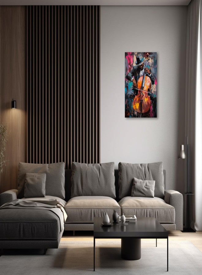 CXHOSTENT Black Jazz Canvas Wall Art Abstract Black Music Painting Prints African American Picture Musical Instruments Artwork for Men Room Decor Framed (Black, 12.00" x 18.00") - Image 2