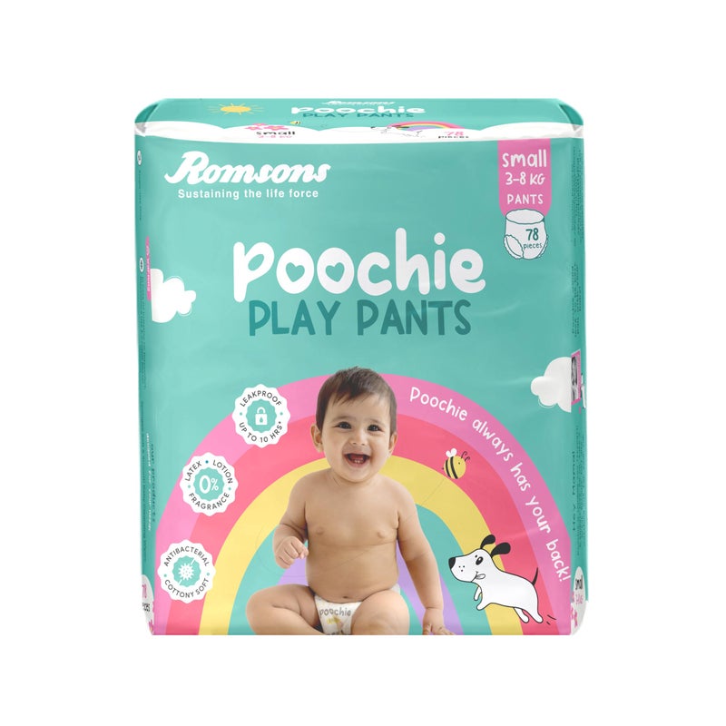 Romsons Poochie Play Pants Baby Diapers - S (78 Pieces) | Suitable for 3-8 KG | 360° Comfort Fit and Leakproof Upto 10 Hrs. - Image 2