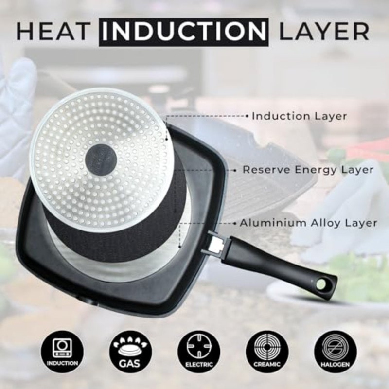 Non-Stick Griddle Pan. Aluminium Steak Pan 28cm Marble Coating and Detachable Handle. Griddle Pan for Induction and Gas hobs. Induction Grill Pan for Oven - Image 2