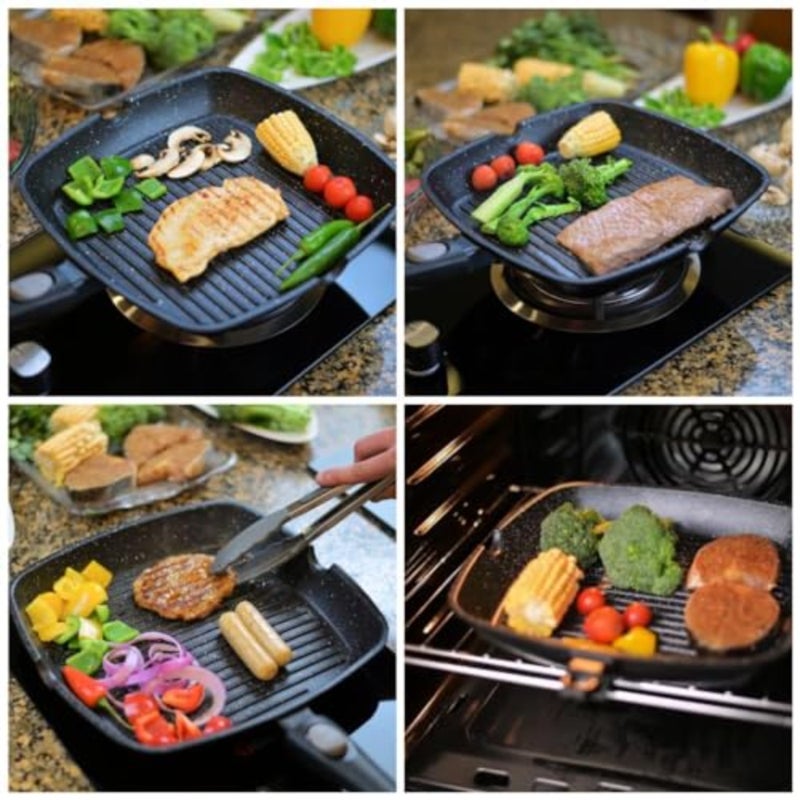 Non-Stick Griddle Pan. Aluminium Steak Pan 28cm Marble Coating and Detachable Handle. Griddle Pan for Induction and Gas hobs. Induction Grill Pan for Oven - Image 3