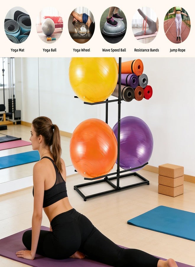 GYHPD Exercise Ball Holder, Heavy Duty Stability Ball Rack for Yoga Ball Stability Ball Yoga Mats, Space Saving Exercise Ball Storage Organizer for Home Gym, Garage and Commercial Fitness Rooms - Image 4