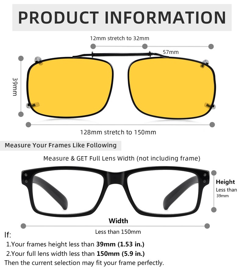 Eyekepper Polarized Yellow Lens Clip On Sunglasses With Spring Draw Bar Large Night Driving Wear Over Glasses 57x39MM - Image 2