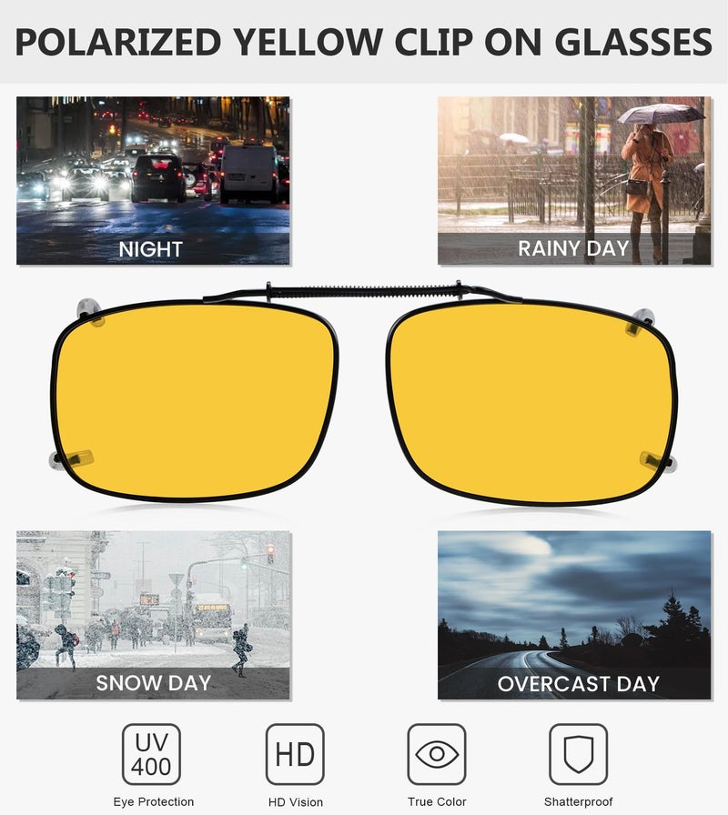 Eyekepper Polarized Yellow Lens Clip On Sunglasses With Spring Draw Bar Large Night Driving Wear Over Glasses 57x39MM - Image 4