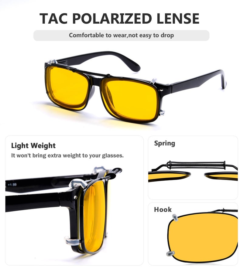Eyekepper Polarized Yellow Lens Clip On Sunglasses With Spring Draw Bar Large Night Driving Wear Over Glasses 57x39MM - Image 3