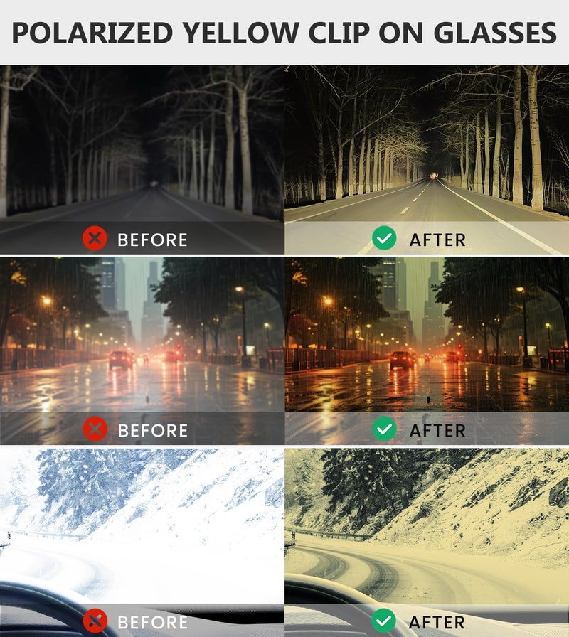 Eyekepper Polarized Yellow Lens Clip On Sunglasses With Spring Draw Bar Large Night Driving Wear Over Glasses 57x39MM - Image 5
