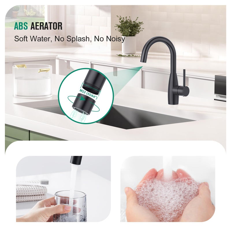 CREA Black Bar Sink Faucets Single Hole 1 Handle Small Kitchen Faucet Mini Wet Bar Faucet Outdoor RV Pre Sink Faucet Marine Faucet 360 Swivel High Arc Stainless Steel 3 Hole Deck Plate - Image 5